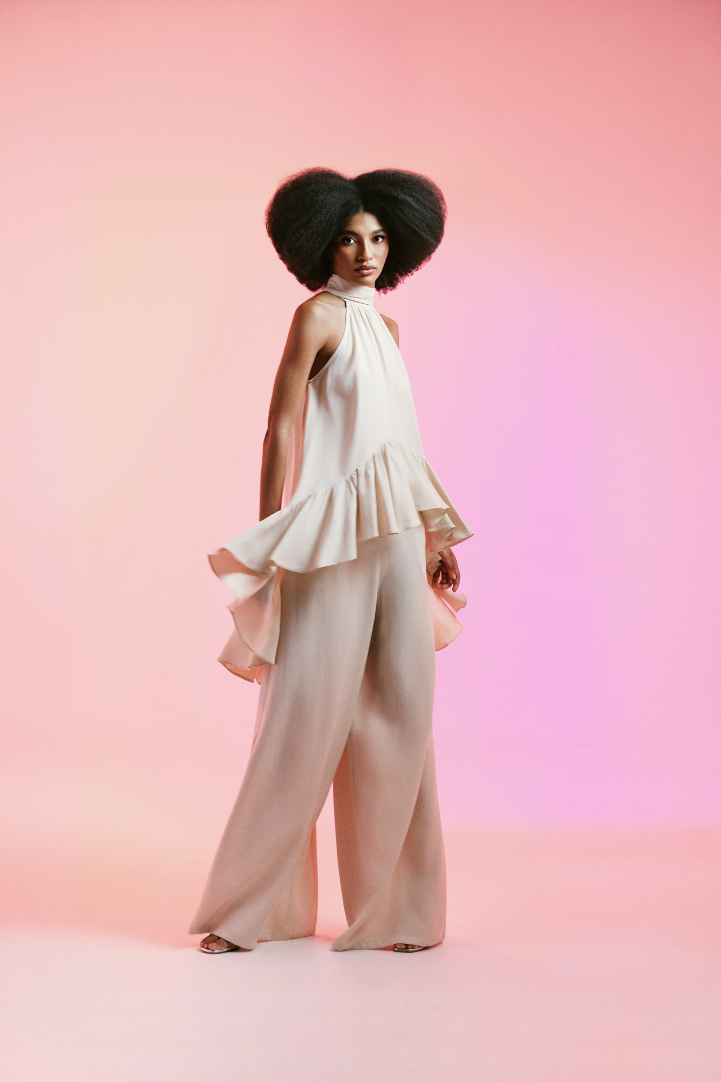 Calça Pantalona Bege Crepe