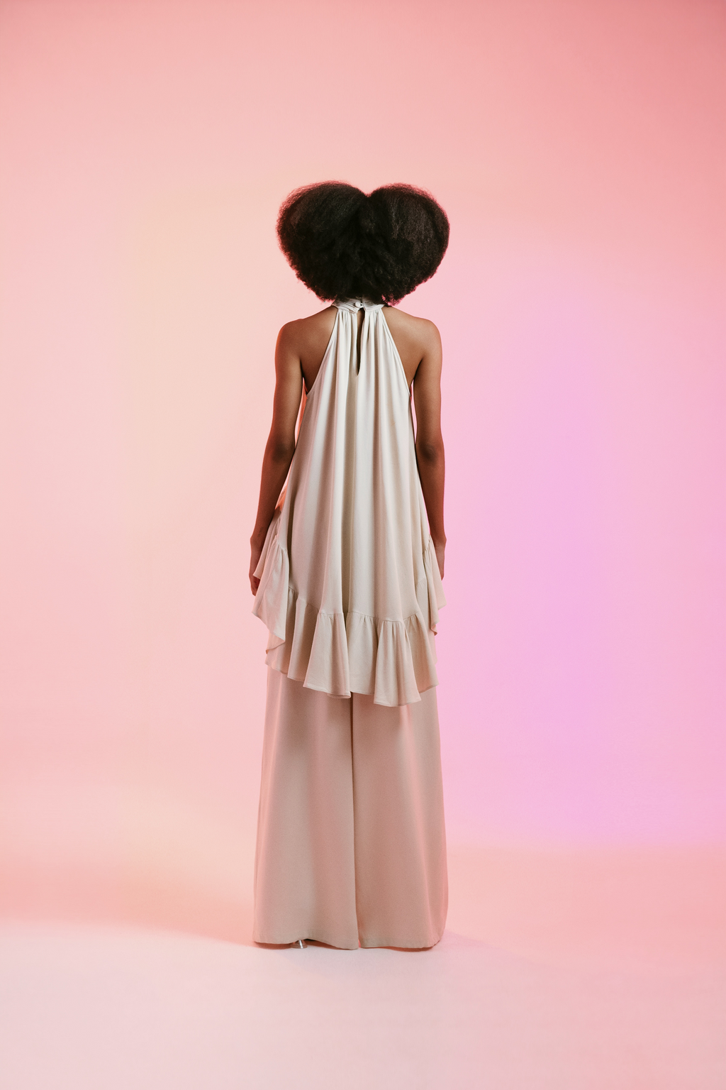 Calça Pantalona Bege Crepe