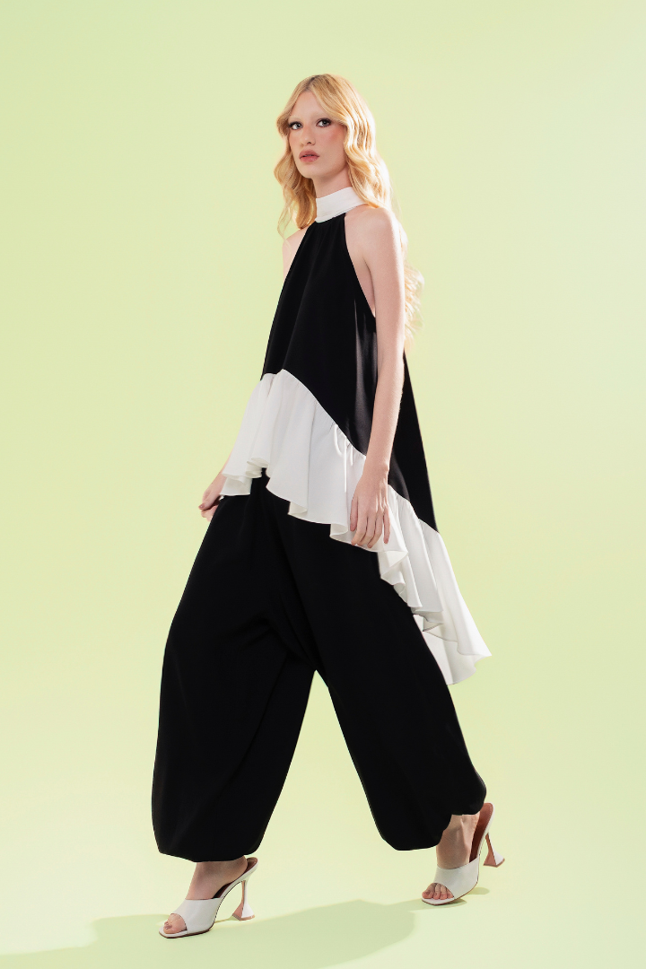 Blusa Amália Preta e Branca Crepe