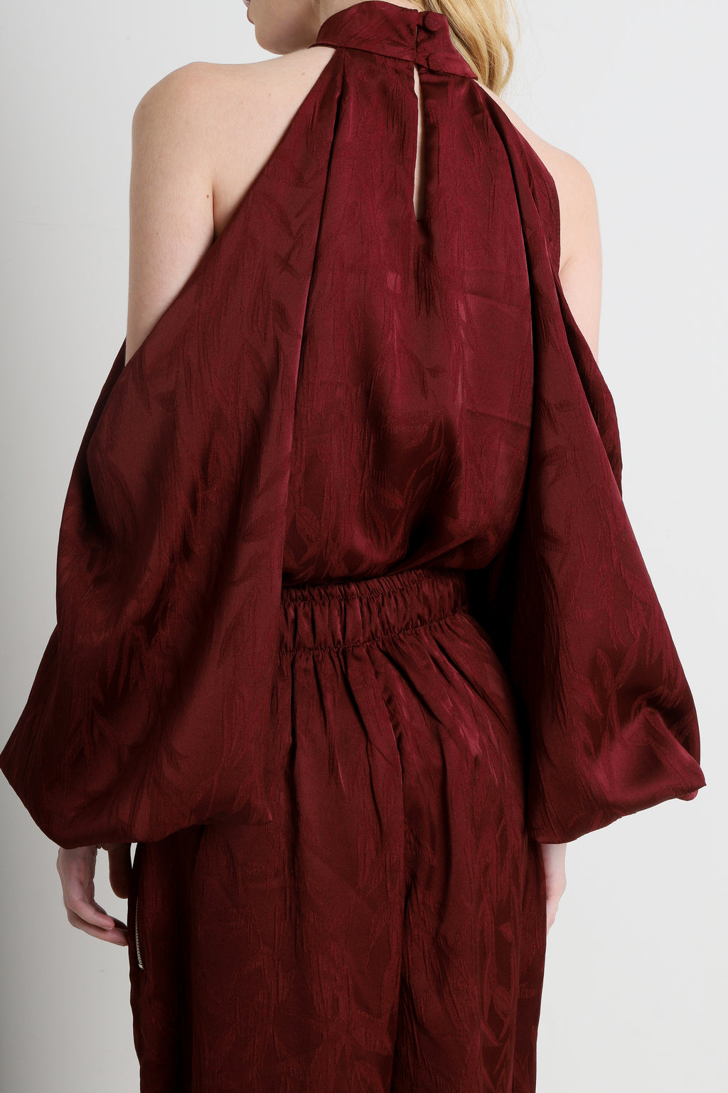 Calça Pantalona Jacquard Bordô