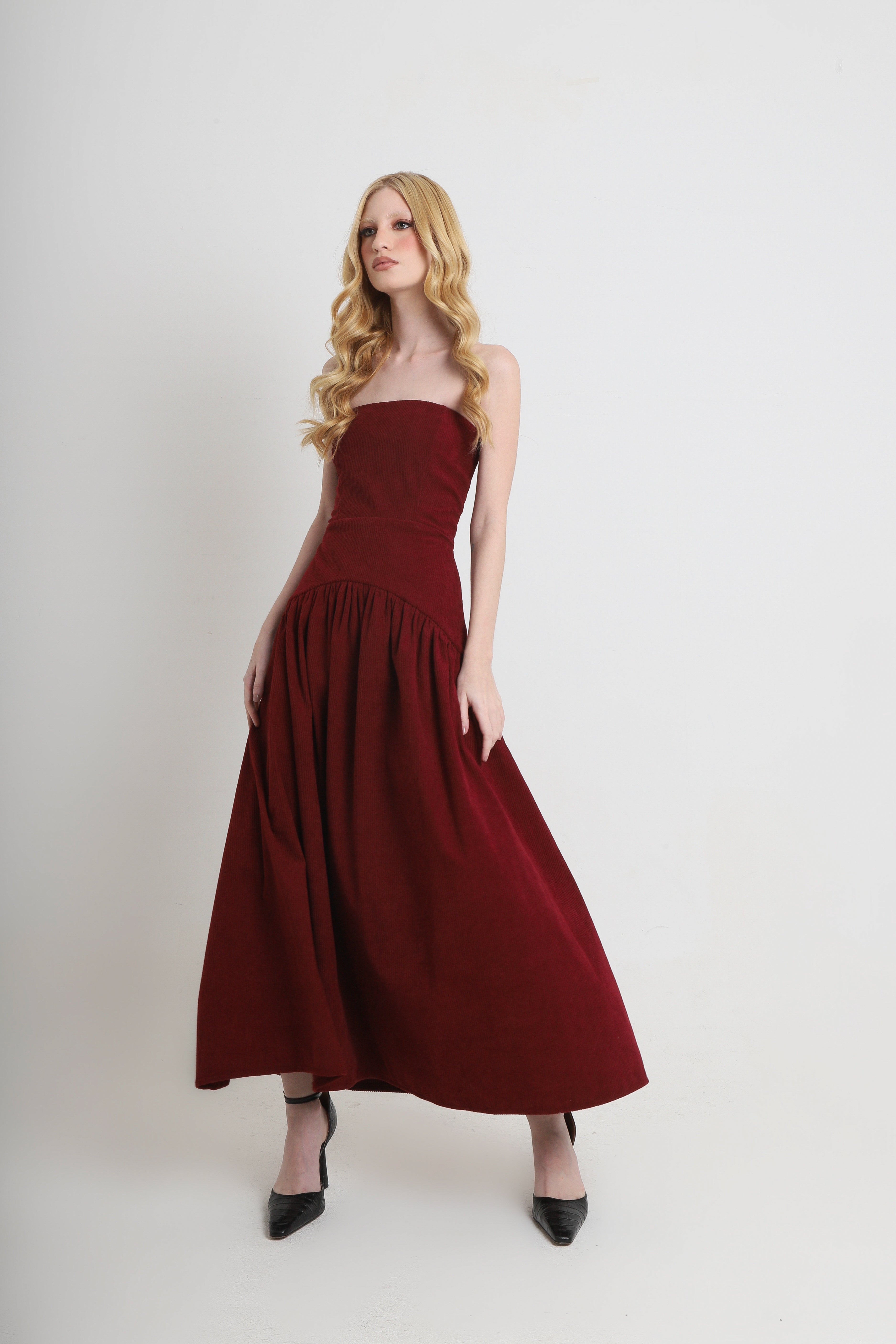 Vestido Sasha Veludo Bordô
