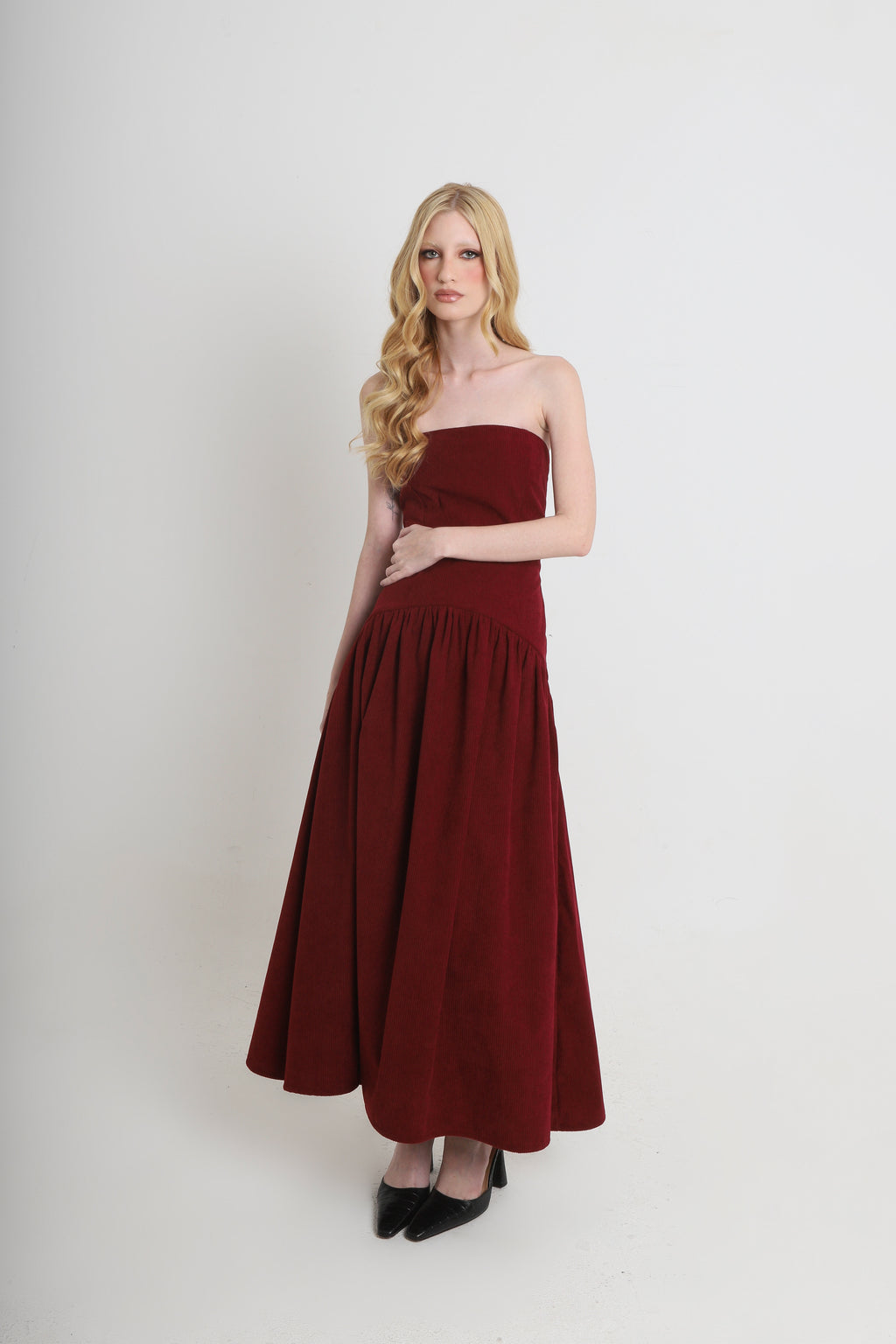 Vestido Sasha Veludo Bordô